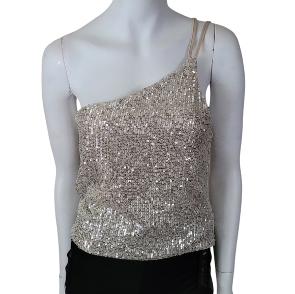 Know One Cares One Shoulder Sequin Top L Nude New - Picture 3 of 8